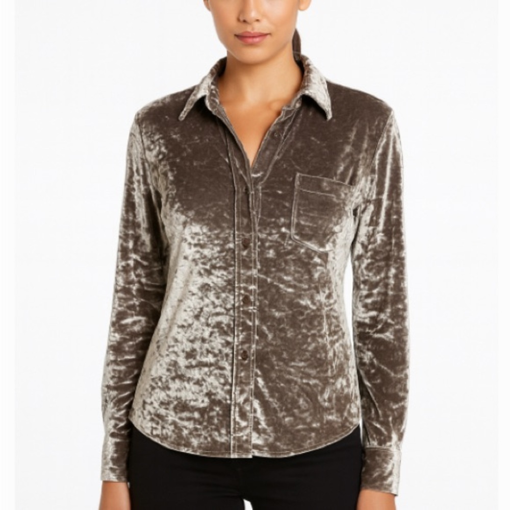 Vintage parasuco crushed velvet blouse size medium grey